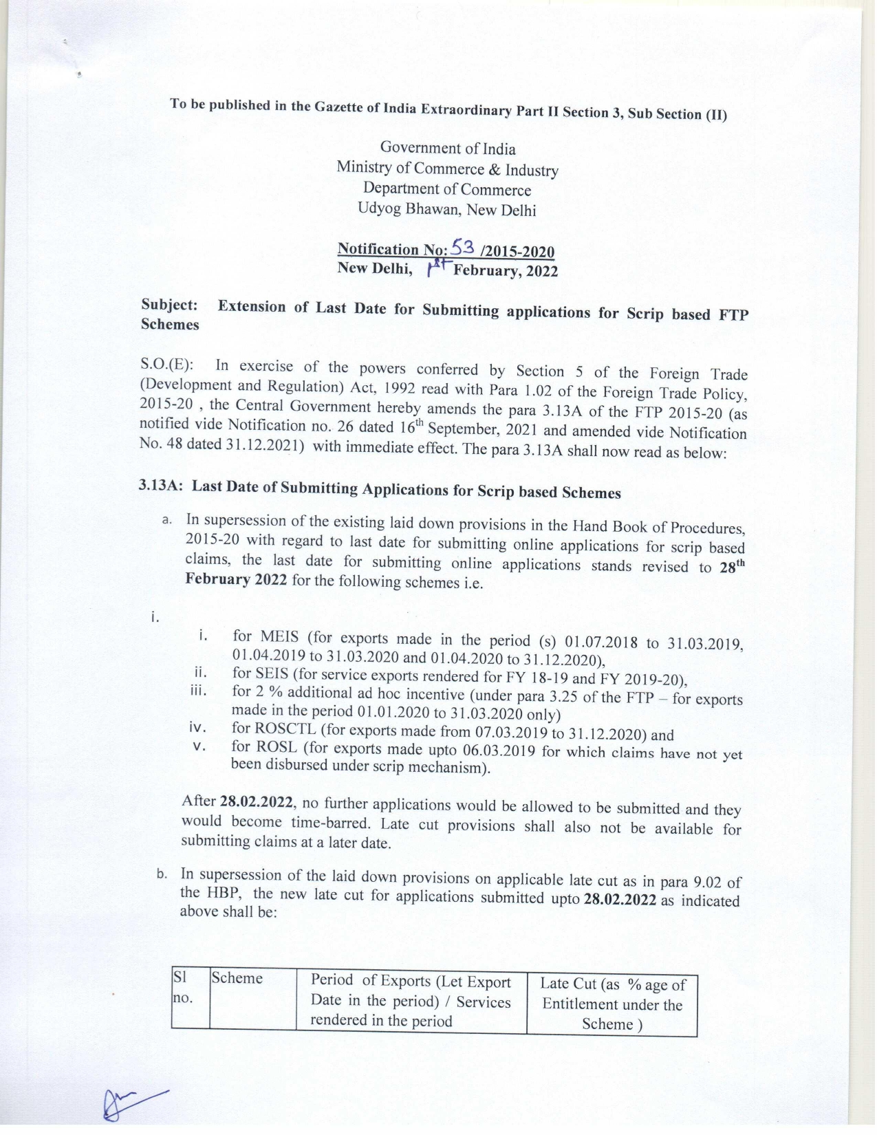 Extension of last date for submitting application for SEIS claim ...